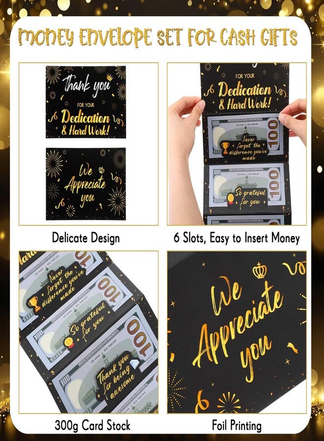 MiniInflat 2 Set We Appreciate You Money Holder Envelope for Cash Gift Black Gold Thank You for All Your Dedication Hard Work Decorations Money Card Gift Holder Teacher Employee Staff Nurse Volunteer - Image 3